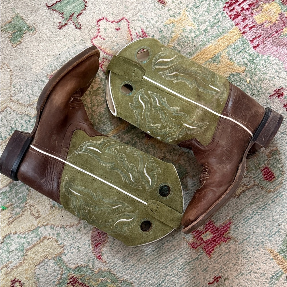 Old West Kids Boots in Brown and Green
